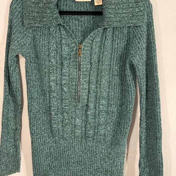 DKNY Drk Emerald Green V-Neck 1/4 Zip Cable Sweater Sz L - Picture 1 of 11